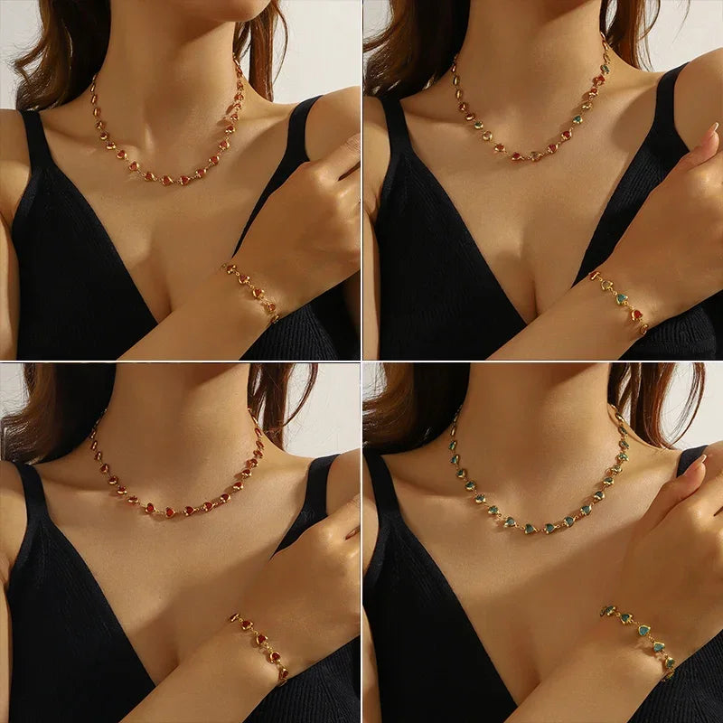 316L Stainless Steell Colour Heart Rhinestones - Piña Colada