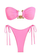 Solid Ring Detail Bikini Set - Piña Colada