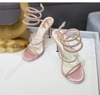 Fashion Snake Twine Around Crystal Women Sandals - Piña Colada