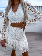 White Lace Patchwork Skirts Two Piece - Piña Colada