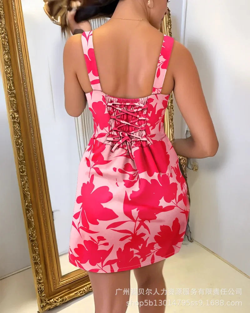 Women Print Sleeveless Casual Lace Up - Piña Colada