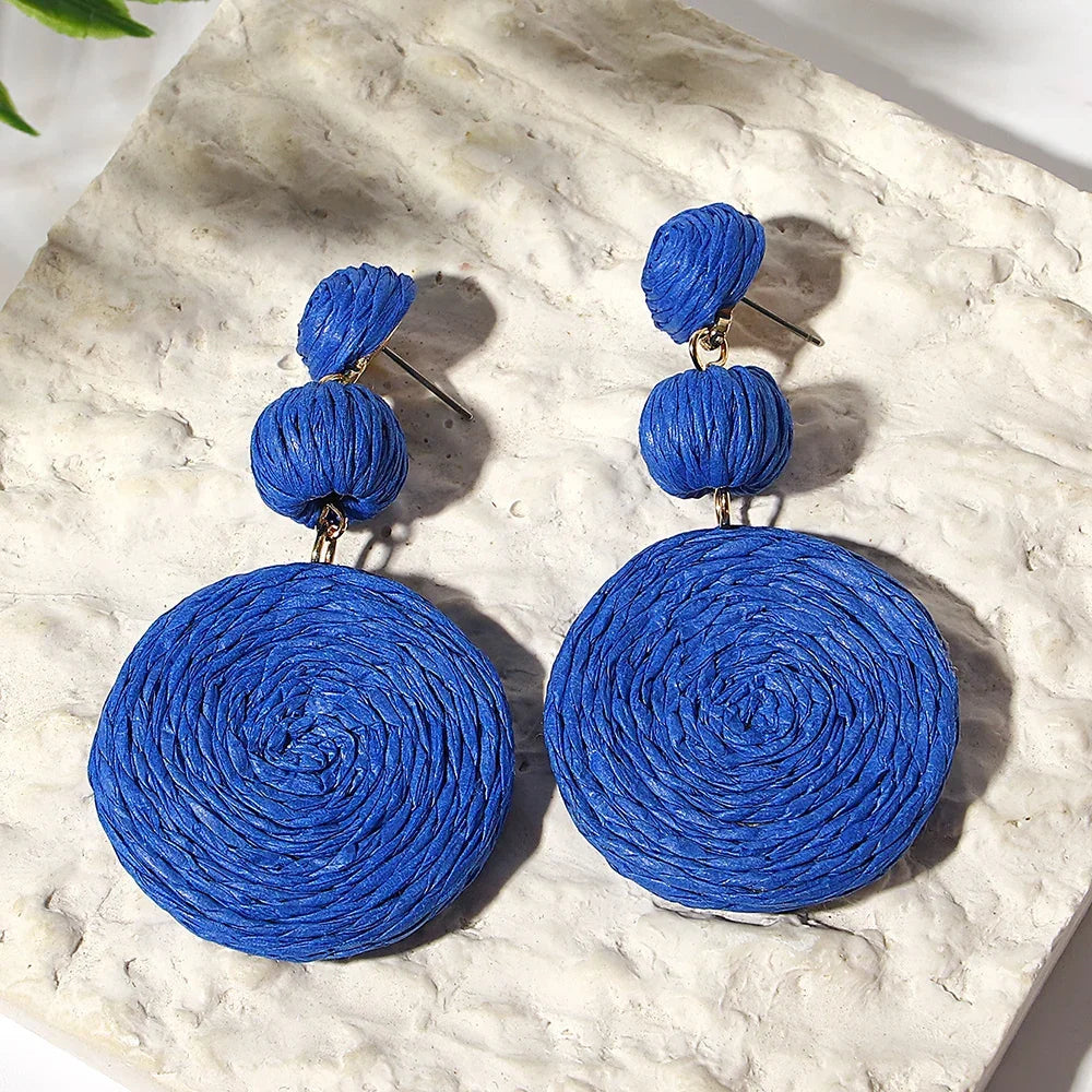Boho Rattan Drop Earrings - Piña Colada