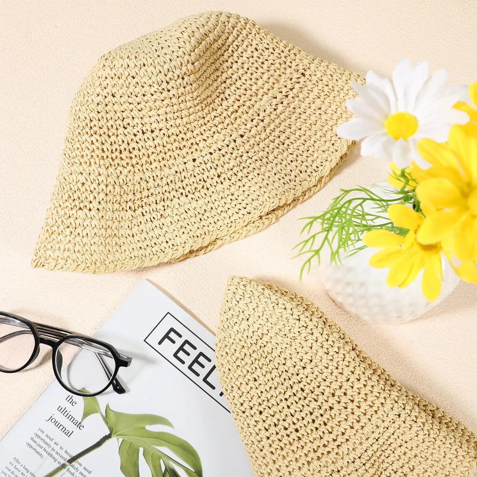 Crochet Straw Bucket Hat - Piña Colada