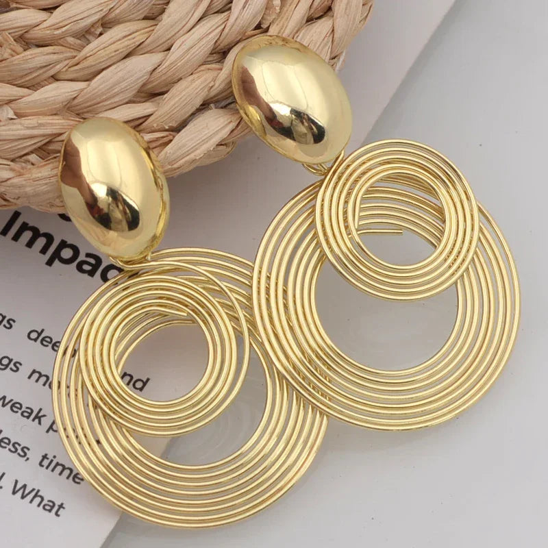 Bold Geometric Circle Drop Earrings - Piña Colada