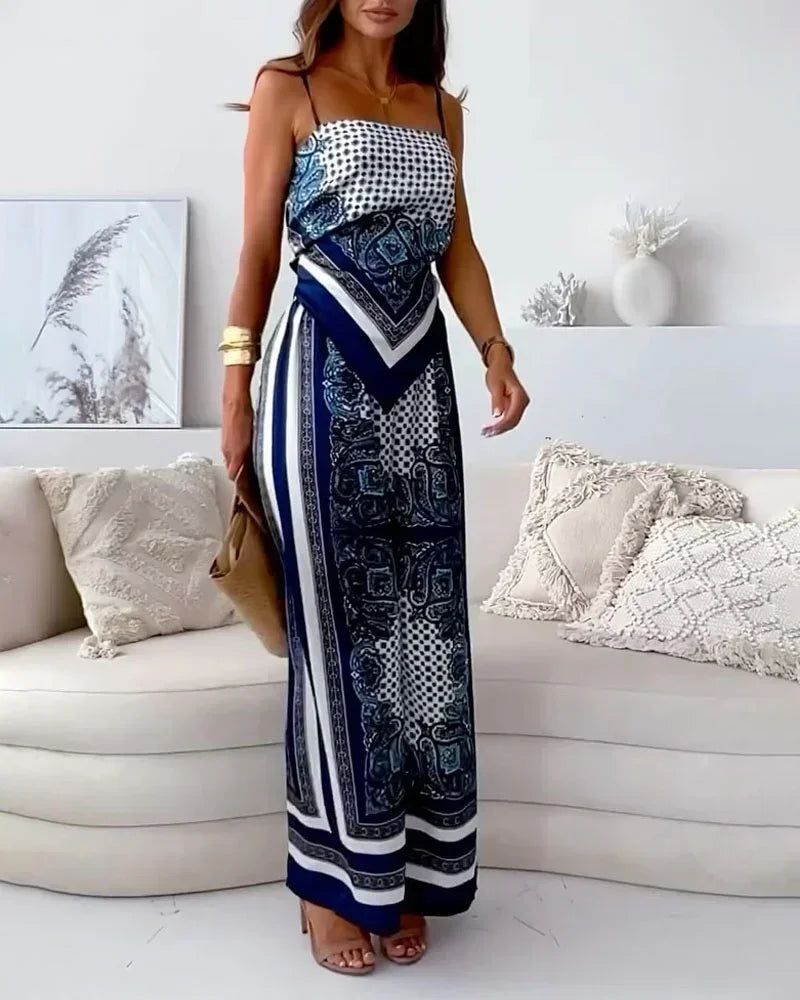 Satin Print Lace-Up Top & Wide-Leg - Piña Colada