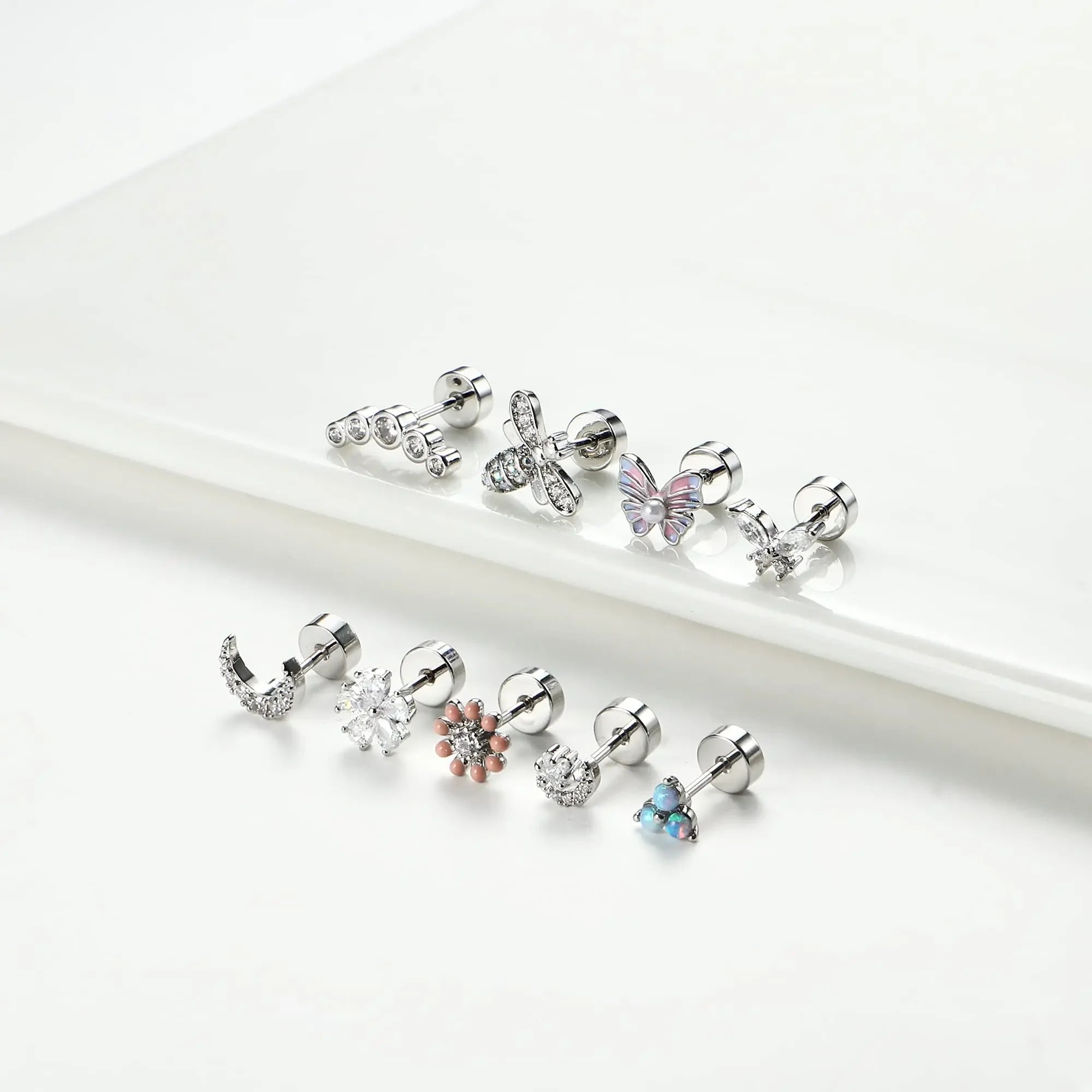 Moon-Shaped Screw-Back Stud Earring - Piña Colada