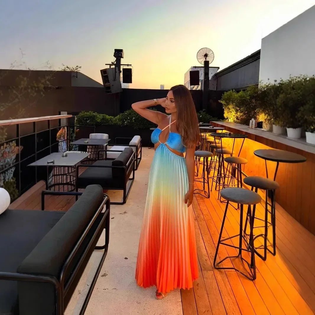 Gradient Dopamine Neckline Sleeveless Dress - Piña Colada