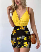 2-Piece Sets V-neck Print Short - Piña Colada