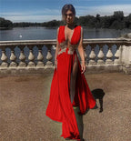 Elegant V-Neck Embroidered Maxi Dress - Piña Colada