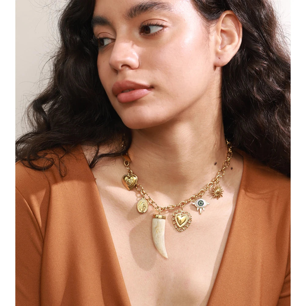 Gold Heart Resin Pendant Necklace