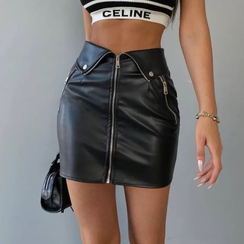 Leather Zipper Casual Skirt - Piña Colada