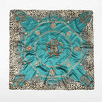 Leopard Print Square Scarf Satin Silk - Piña Colada