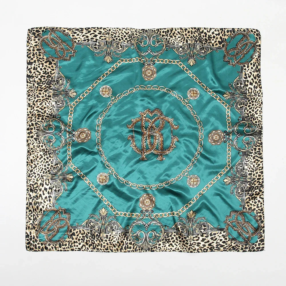 Leopard Print Square Scarf Satin Silk - Piña Colada