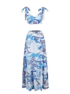 Hand-Painted Oversized 2-Piece Set – Backless Crop Top & Flowing Skirt - Piña Colada