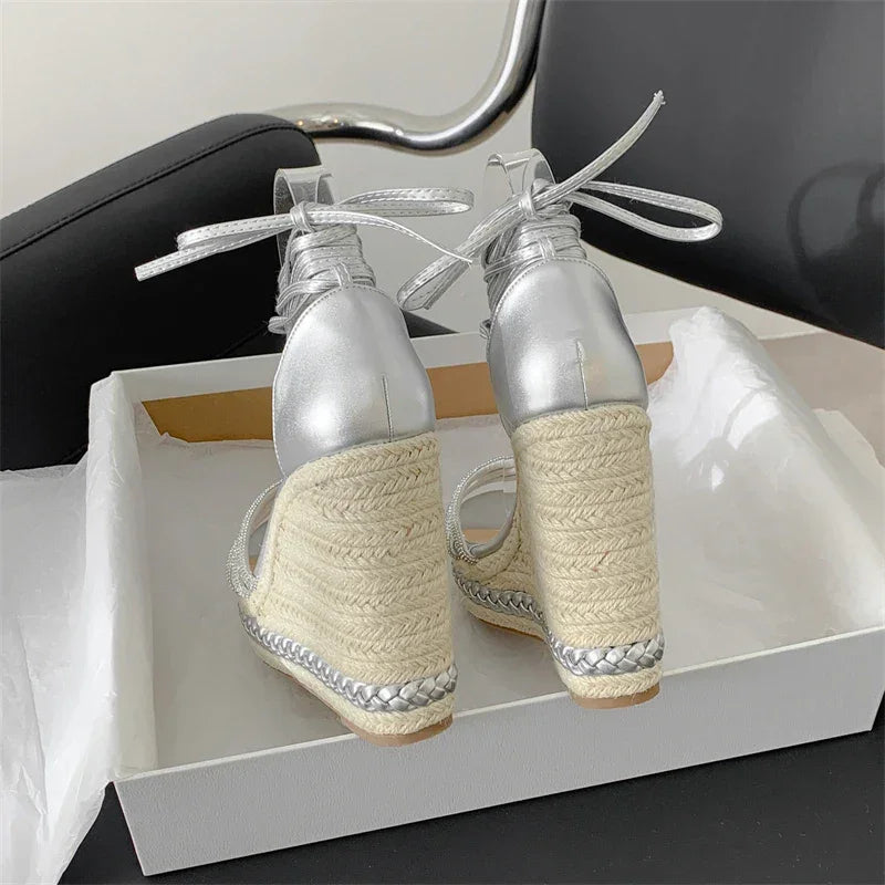 Gladiator Solid Platform Wedges Sandals - Piña Colada