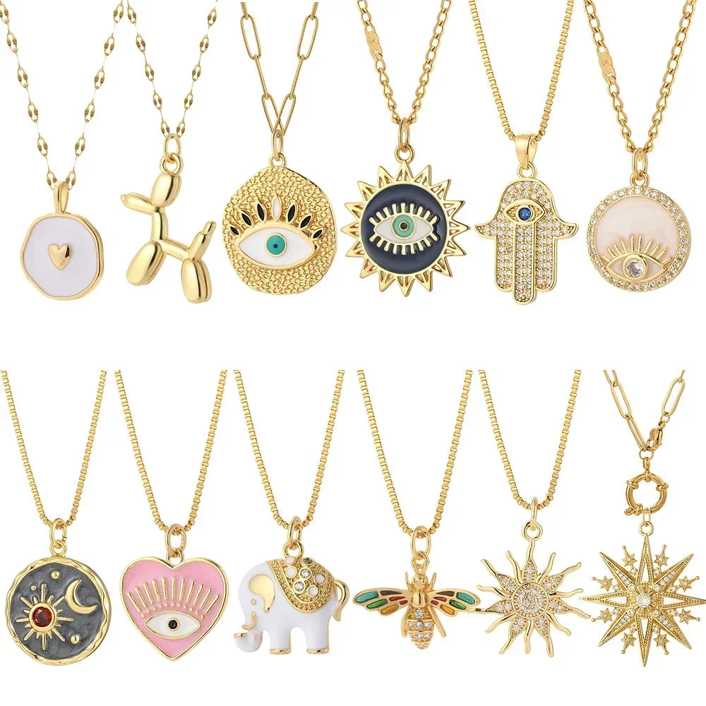 Gold Pendant Long Stainless Steel Chains - Piña Colada