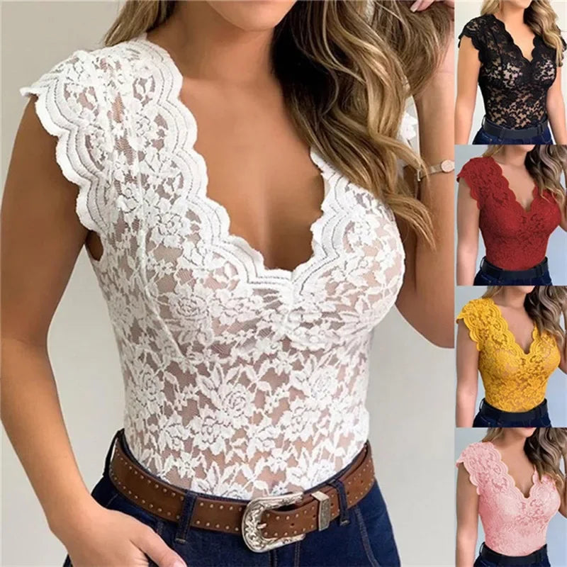 V Neck Lace Top Women - Piña Colada