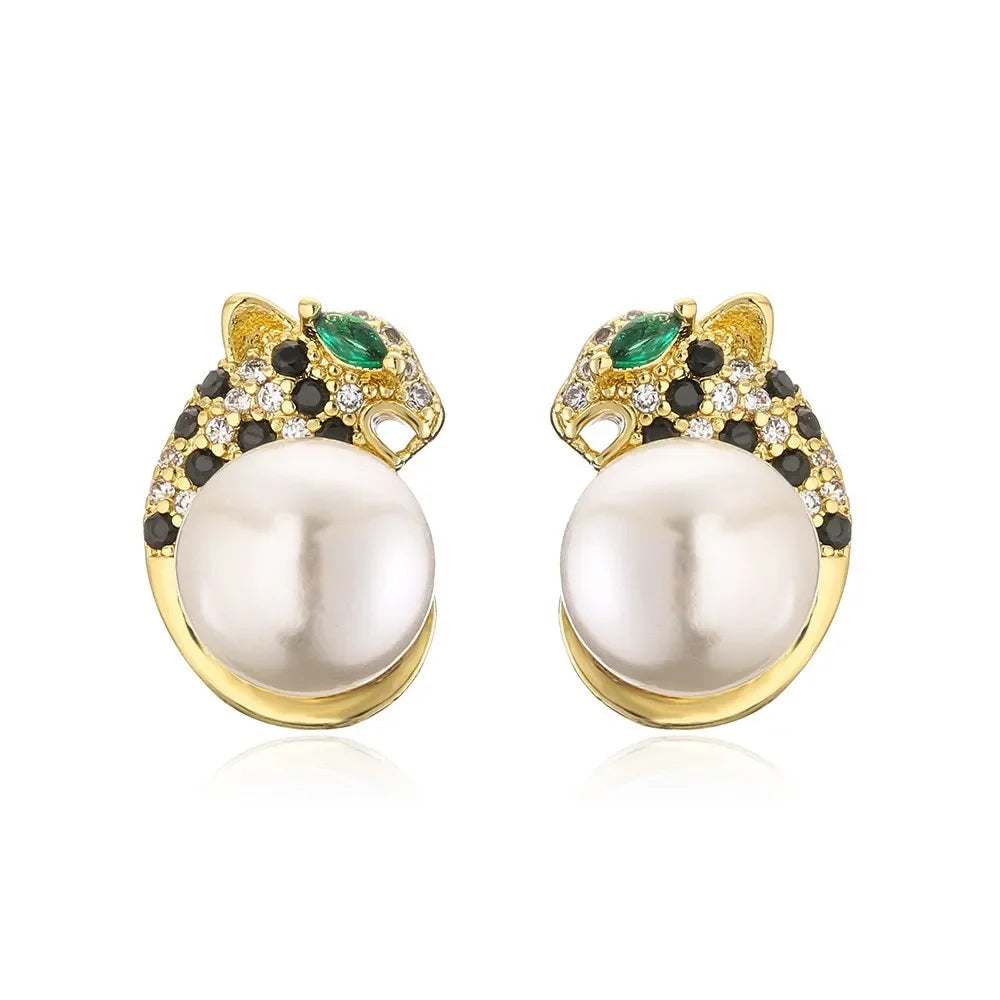 Leopard Head Stud Earrings - Piña Colada