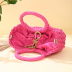 Straw Rattan Half-Moon Beach Handbag - Piña Colada