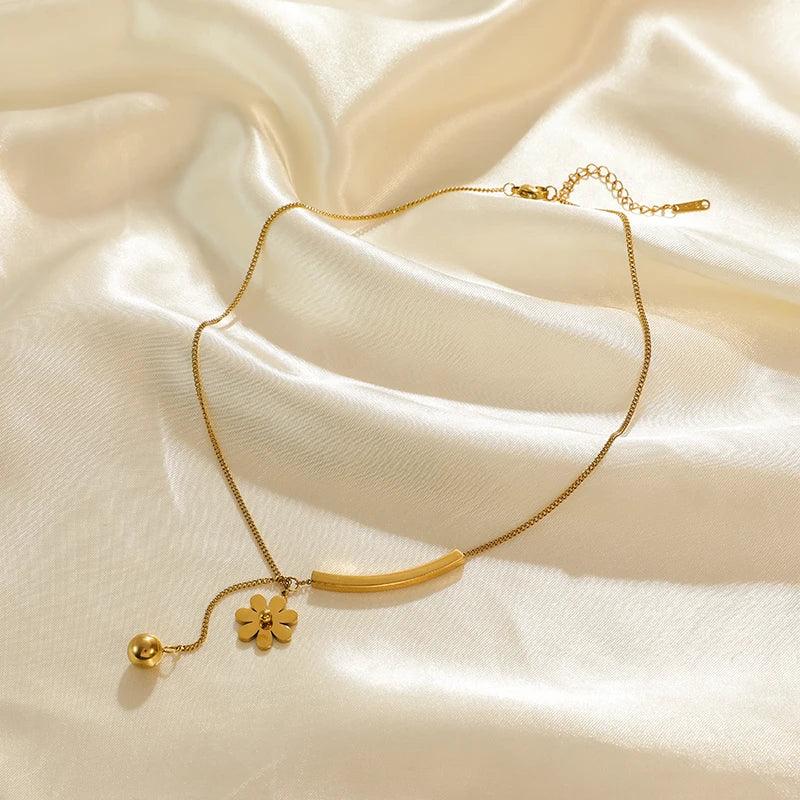 Trendy Stainless Steel Ball Pendant Necklace for Women - Piña Colada