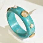 Resin Pearl Shell Wide Bangles - Piña Colada