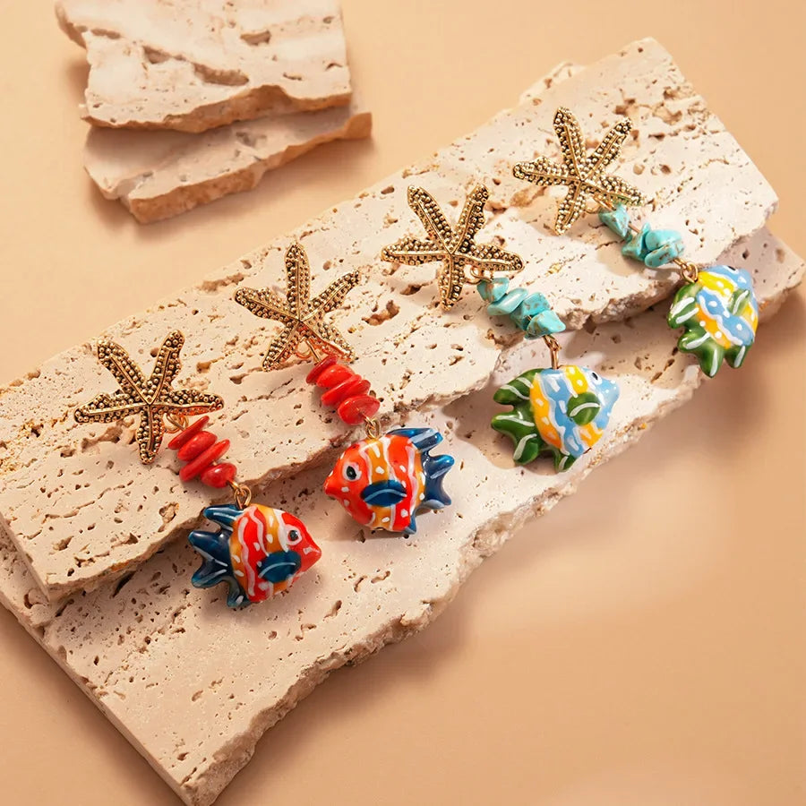 Colorful Fish Drop Earrings - Piña Colada