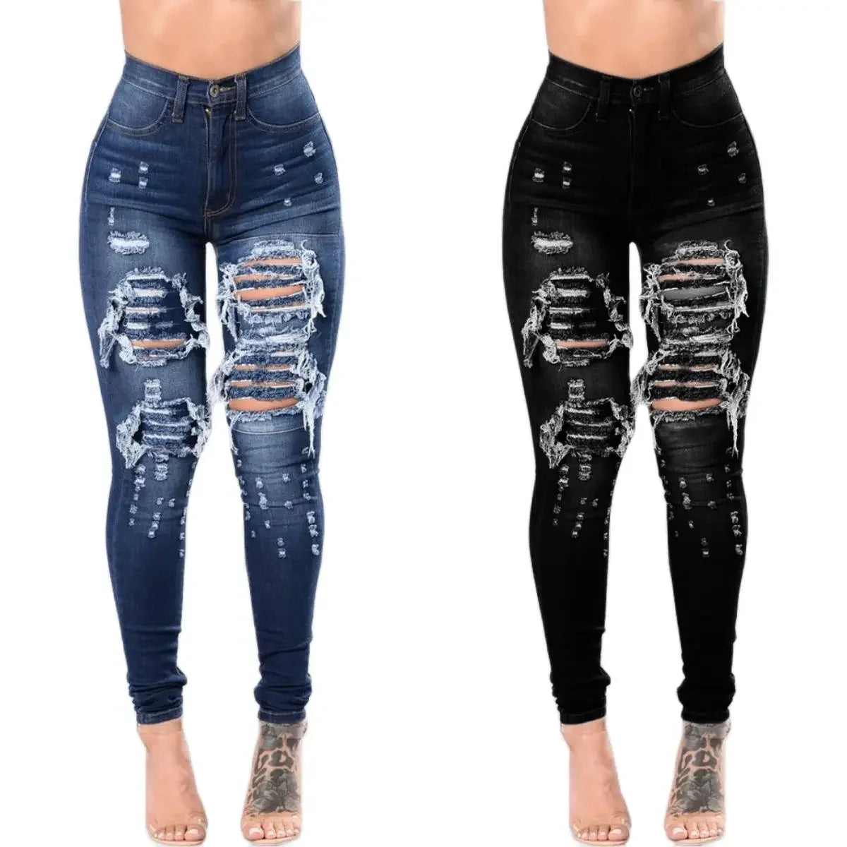 High Waist Ripped Jeans Skinny - Piña Colada
