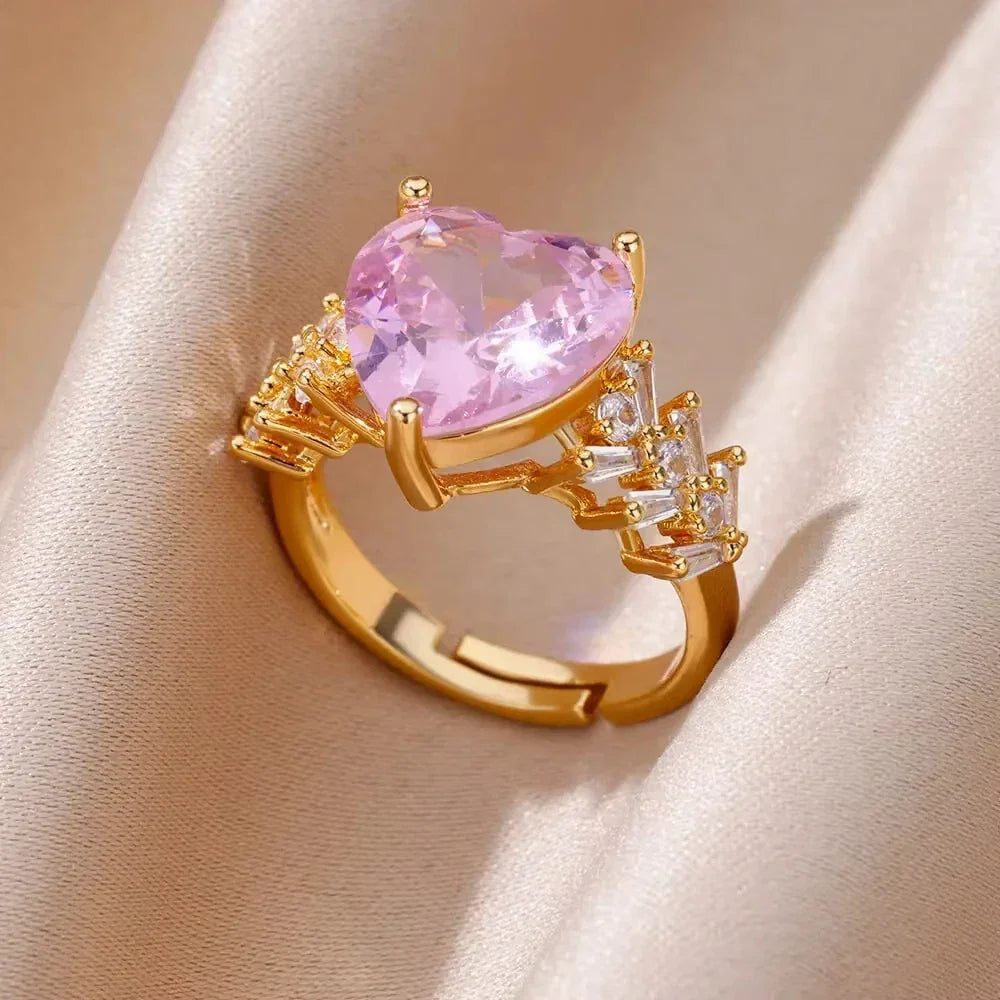 Rings Gold Plated Colorful Stone - Piña Colada