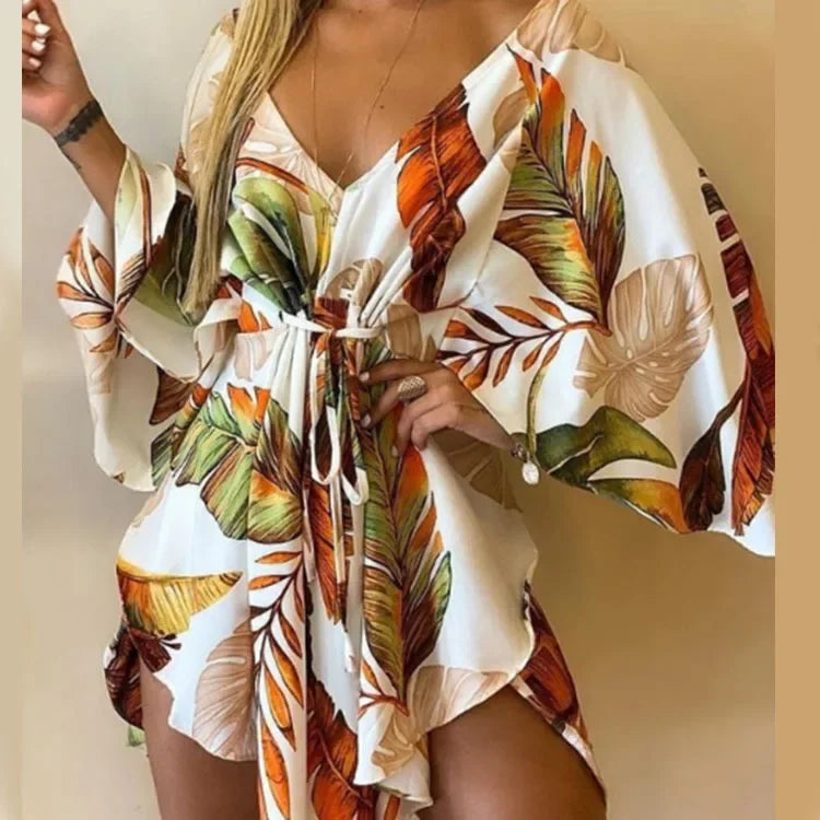 Print Dress Sexy V-Neck - Piña Colada