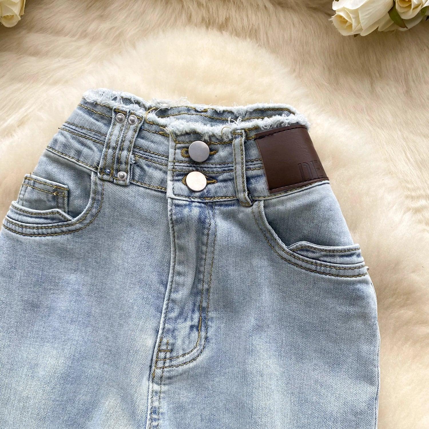 High-Waisted Flared Denim Pants with Faux Zippers – Streetwear Style - Piña Colada