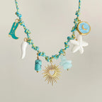 Beach Style Turtle & Starfish Pendant Necklace - Piña Colada