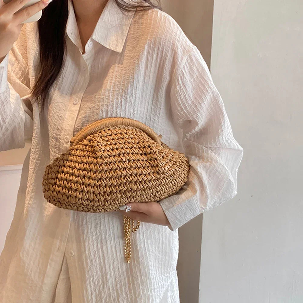 Straw Woven Bag Chain Strap - Piña Colada