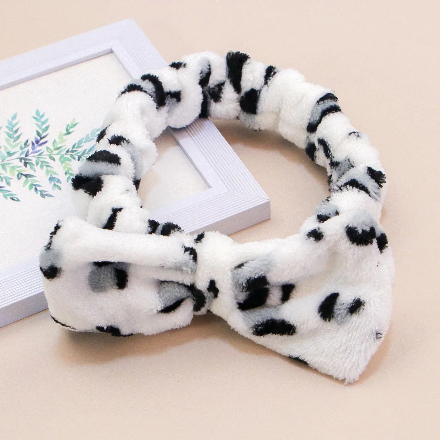 Leopard Bow Coral Fleece Spa Headband - Piña Colada