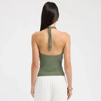 Women'S Solid Color Hanging Neck Tie Hollow Out Metal Ring Strapless - Piña Colada