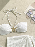 3-Piece Leopard Mesh Bikini Set – Starfish Charm & Bandeau Top - Piña Colada