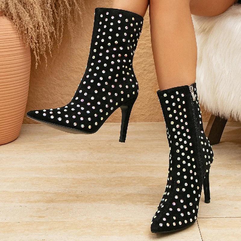 Pointed Toe Ankle Boots – High Heels with Zipper Closure - Piña Colada