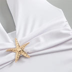 Deep V-Neck One-Piece Swimsuit with Skirt - Piña Colada
