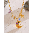 Gold Moon Pearl Pendant Necklace