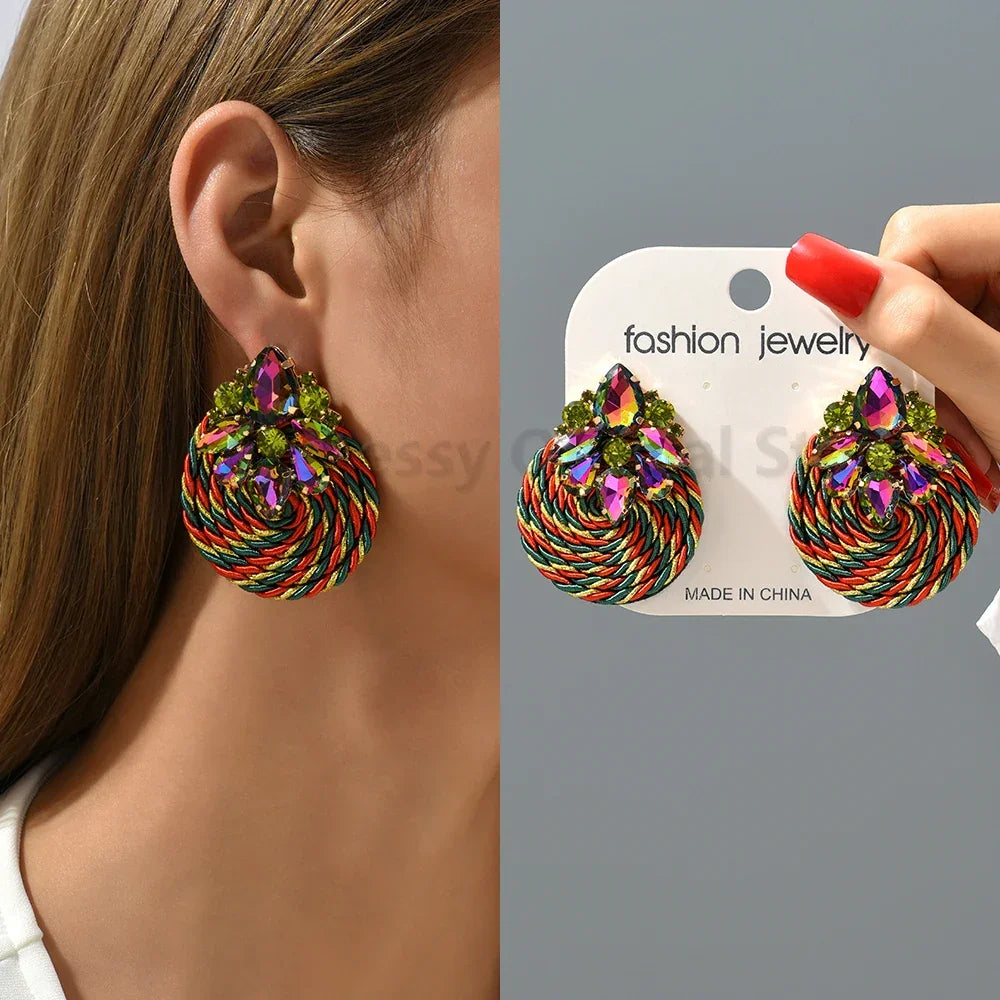 Vintage Rhinestone Round Drop Earrings - Piña Colada