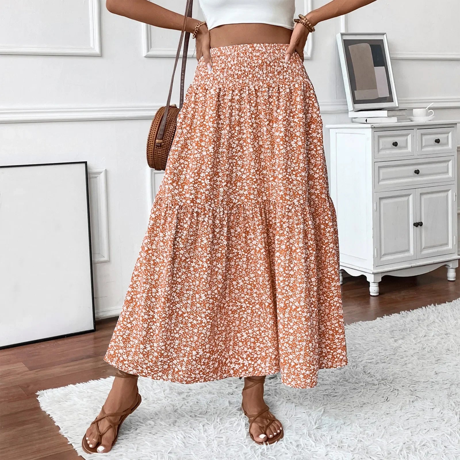 Floral Print Elastic Waist Loose - Piña Colada