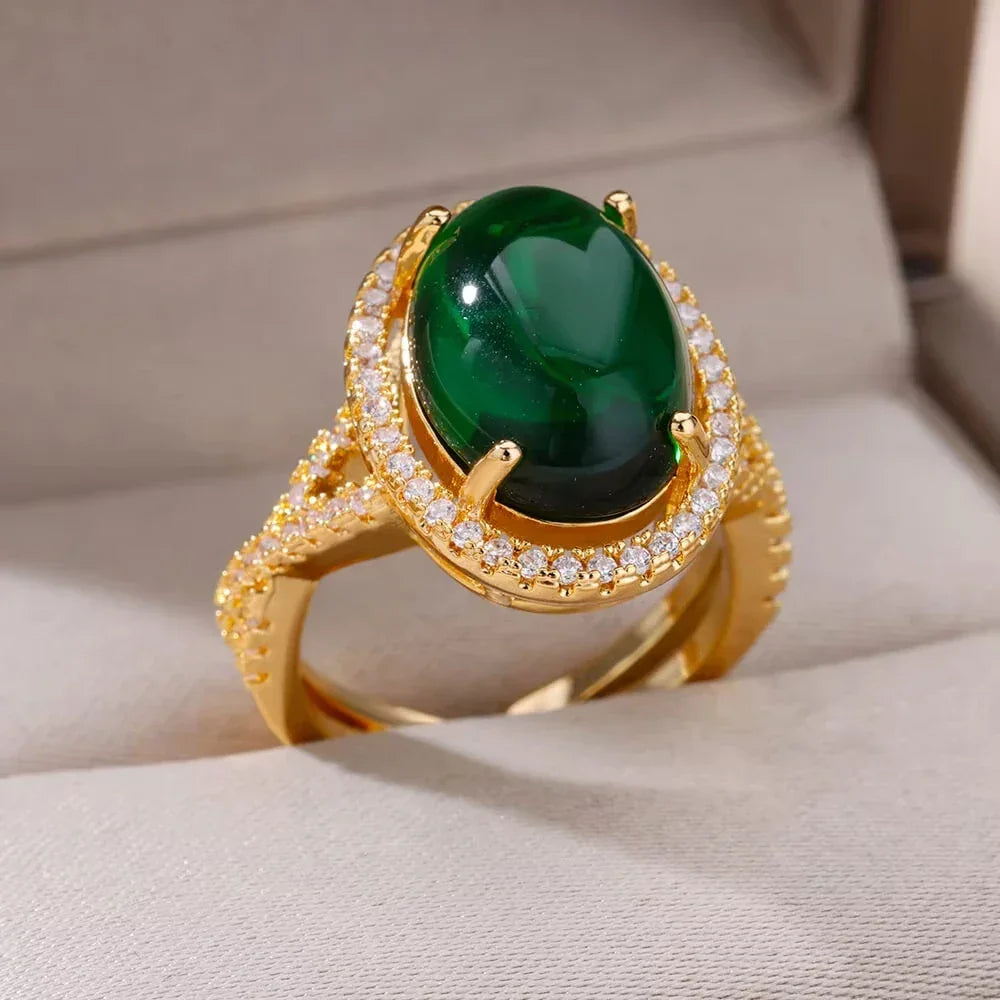 Rings Gold Plated Colorful Stone - Piña Colada