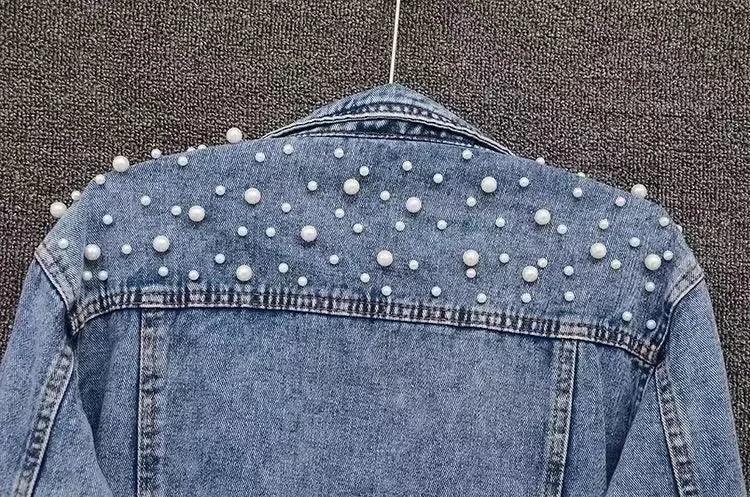 Pearl Beaded Denim Jacket - Piña Colada