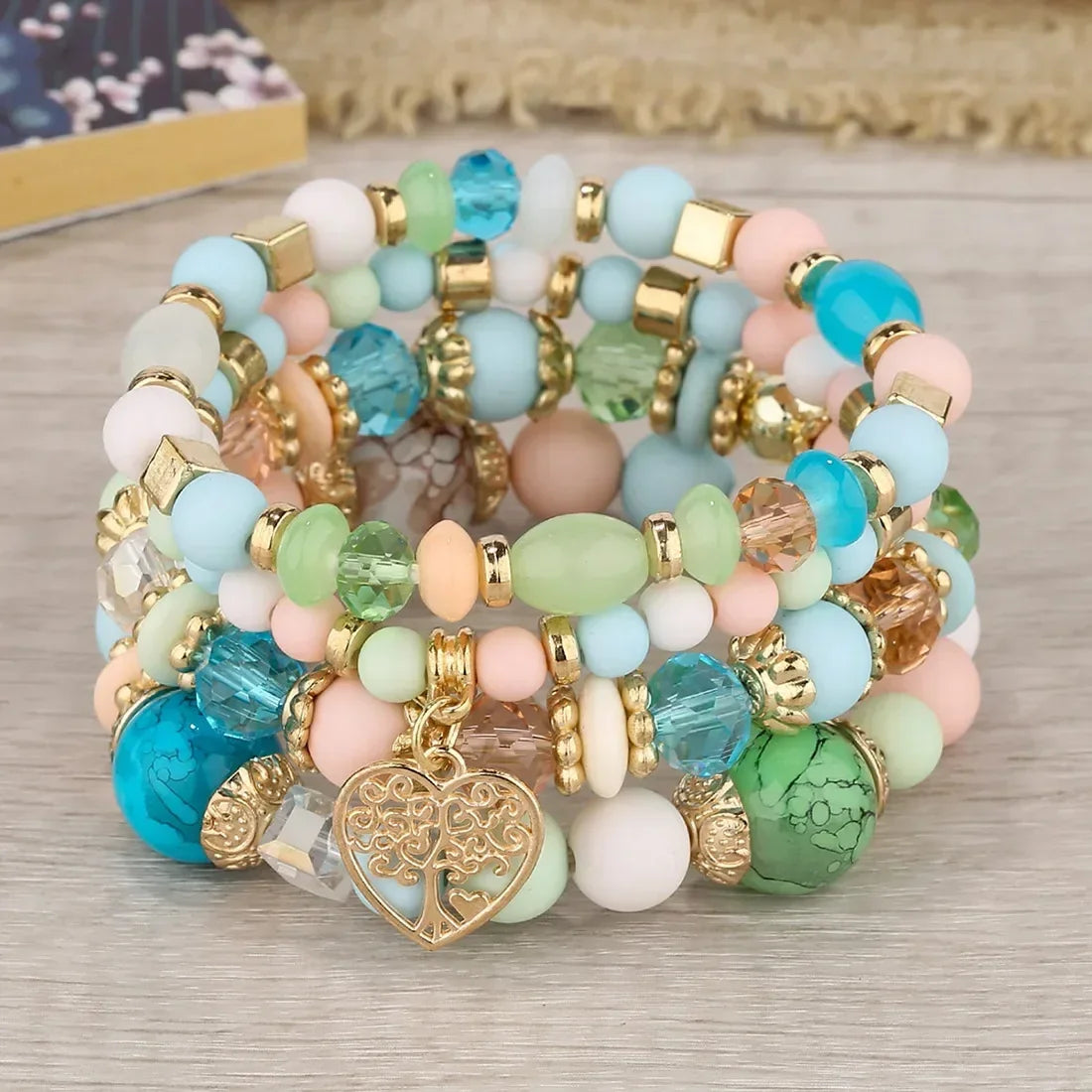 Boho Acrylic Beads Bracelet Set - Piña Colada
