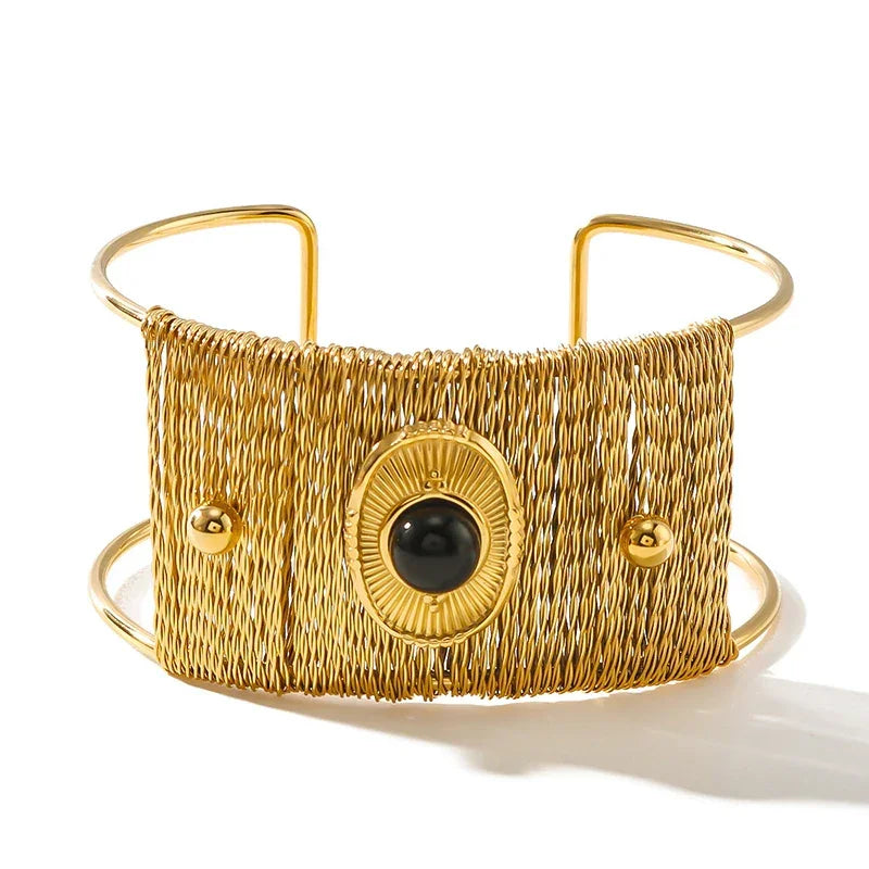 Wide Natural Stone Bracelet - Piña Colada