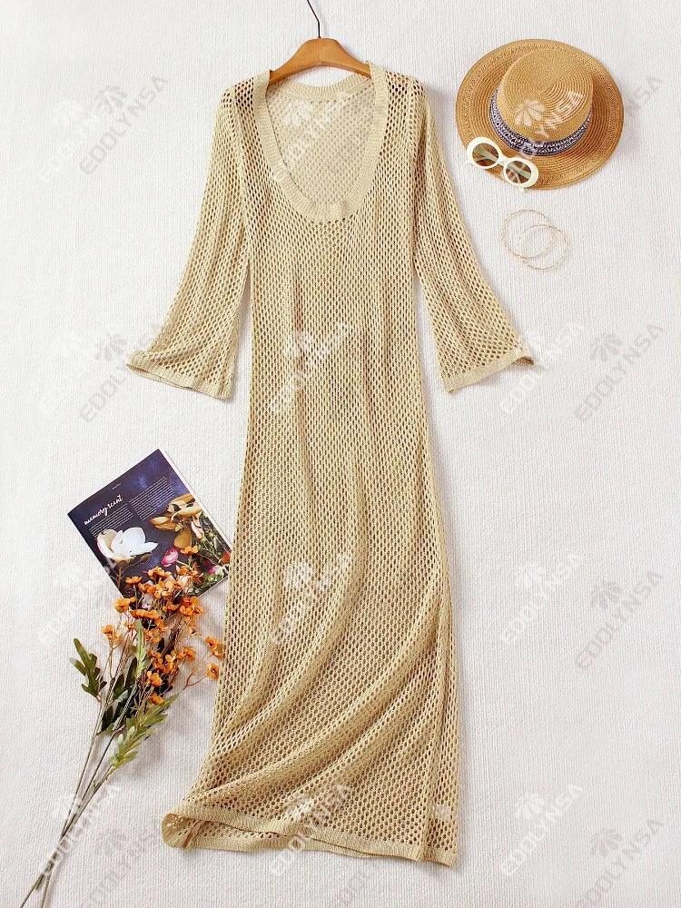 Sexy U-neck Knit Maxi Dress - Piña Colada