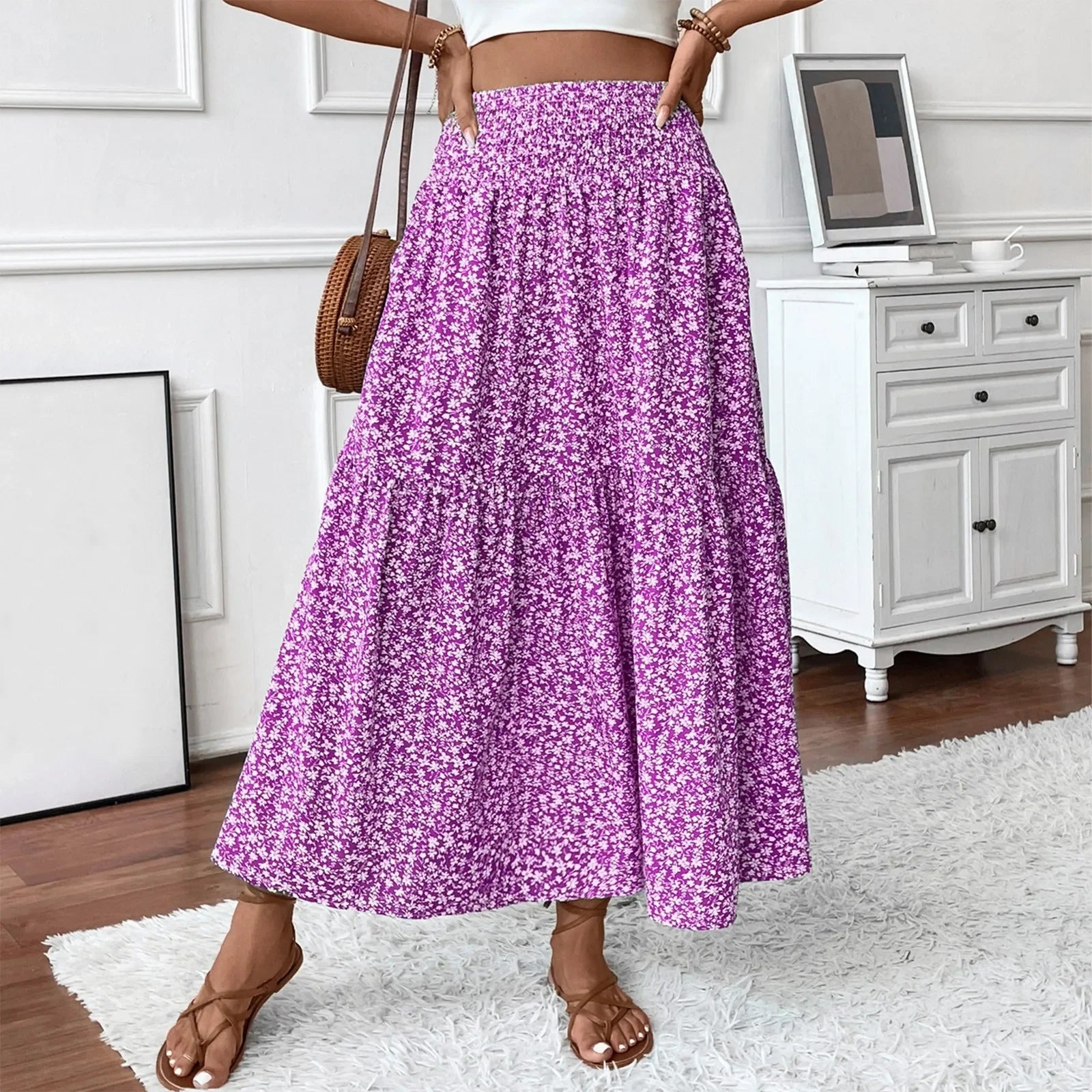 Floral Print Elastic Waist Loose - Piña Colada