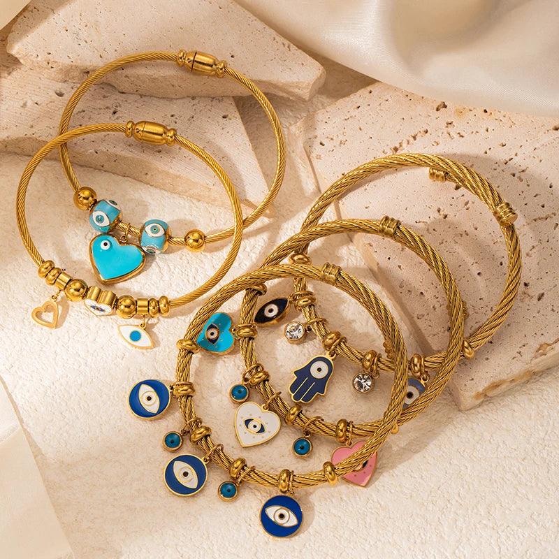 Colorful Eyes & Heart Drip Oil Pendant Bracelet - Piña Colada
