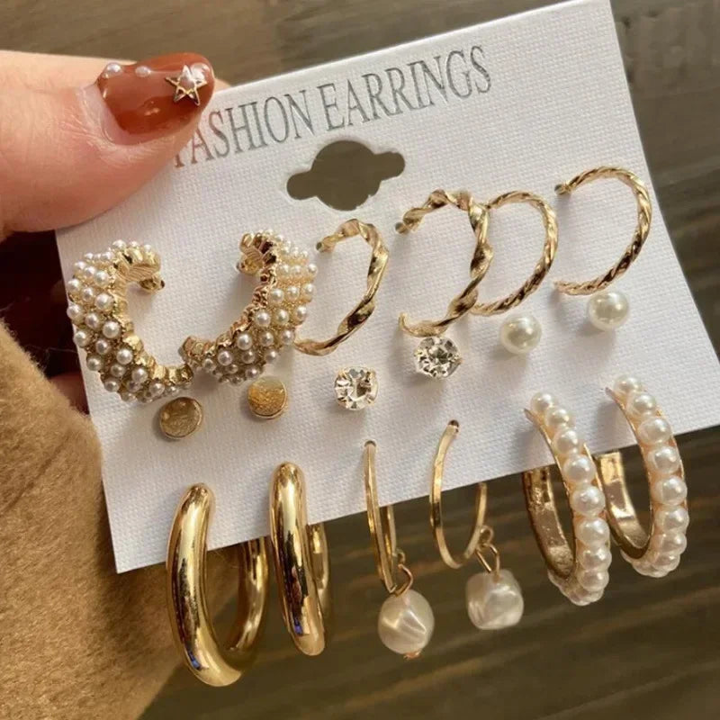 Pearl Hoop Earrings Set - Piña Colada
