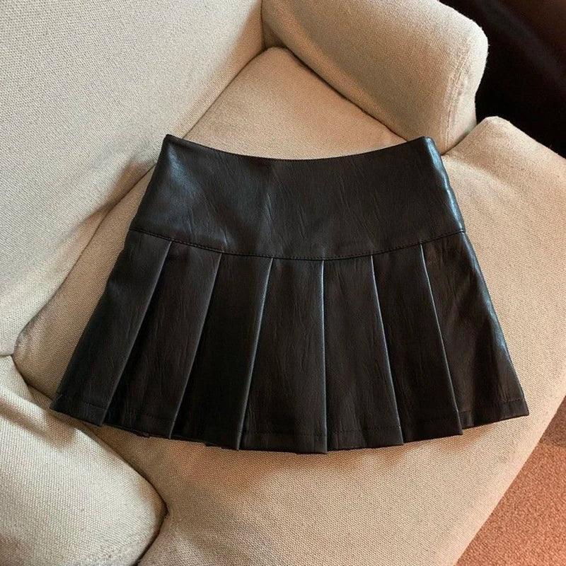 Leather Mini Skirts High Waist Pleated - Piña Colada