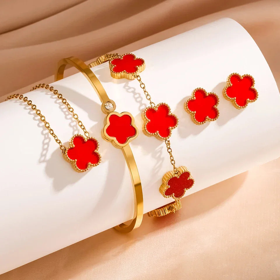 Flower Stainless Steel Jewelry Set for Women - Piña Colada